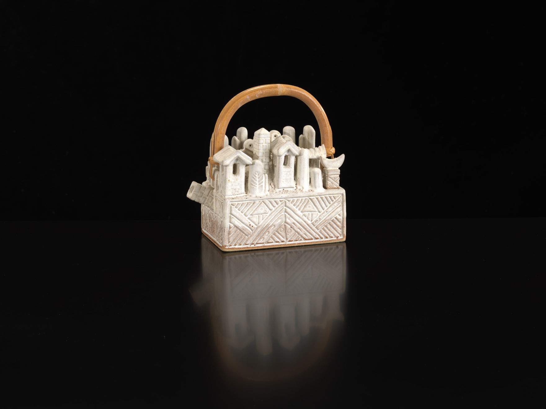 Ian Godfrey, Rectangular Teapot with Cane Handle, C1970s