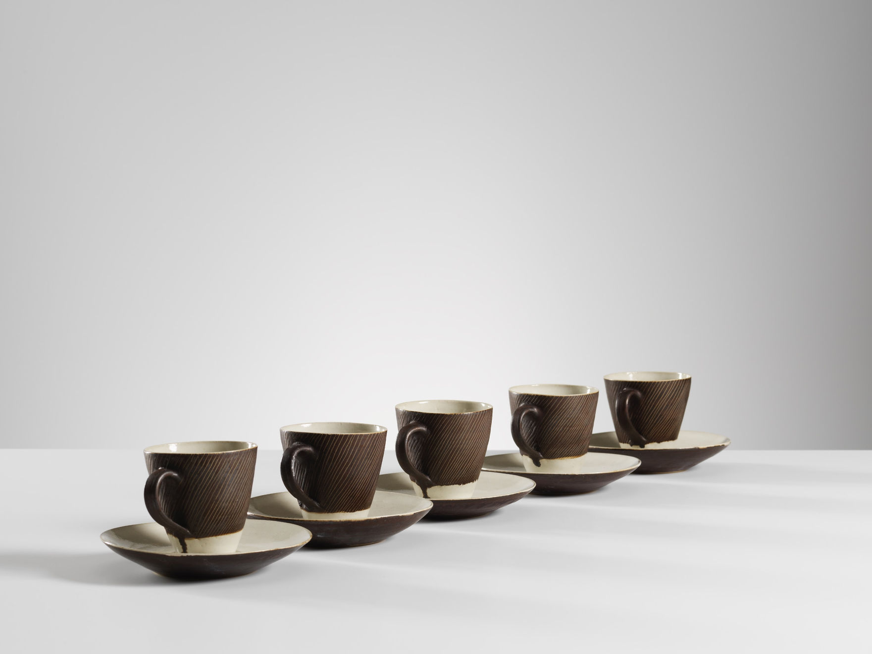 Lucie Rie, Five Cups and Saucers, 1956
