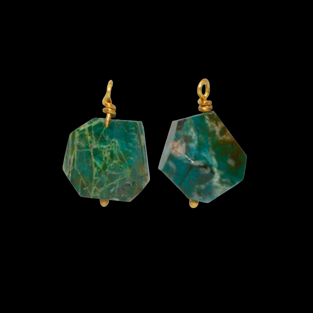 Chrysocolla Faceted Stone Drops by Fringe Gallery studio jeweler Marki Knopp
