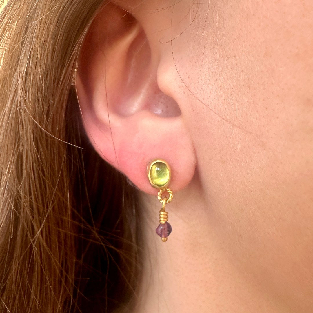 Small Peridot Studs by Fringe Gallery studio jeweler Marki Knopp