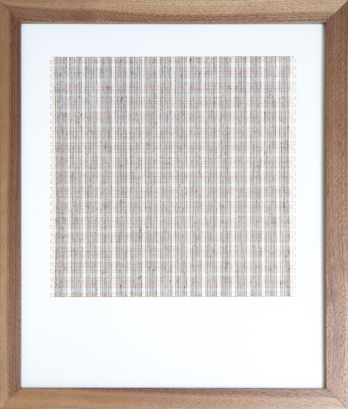 Framed tan thread on paper work by Fringe Gallery artist Rebecca Messier