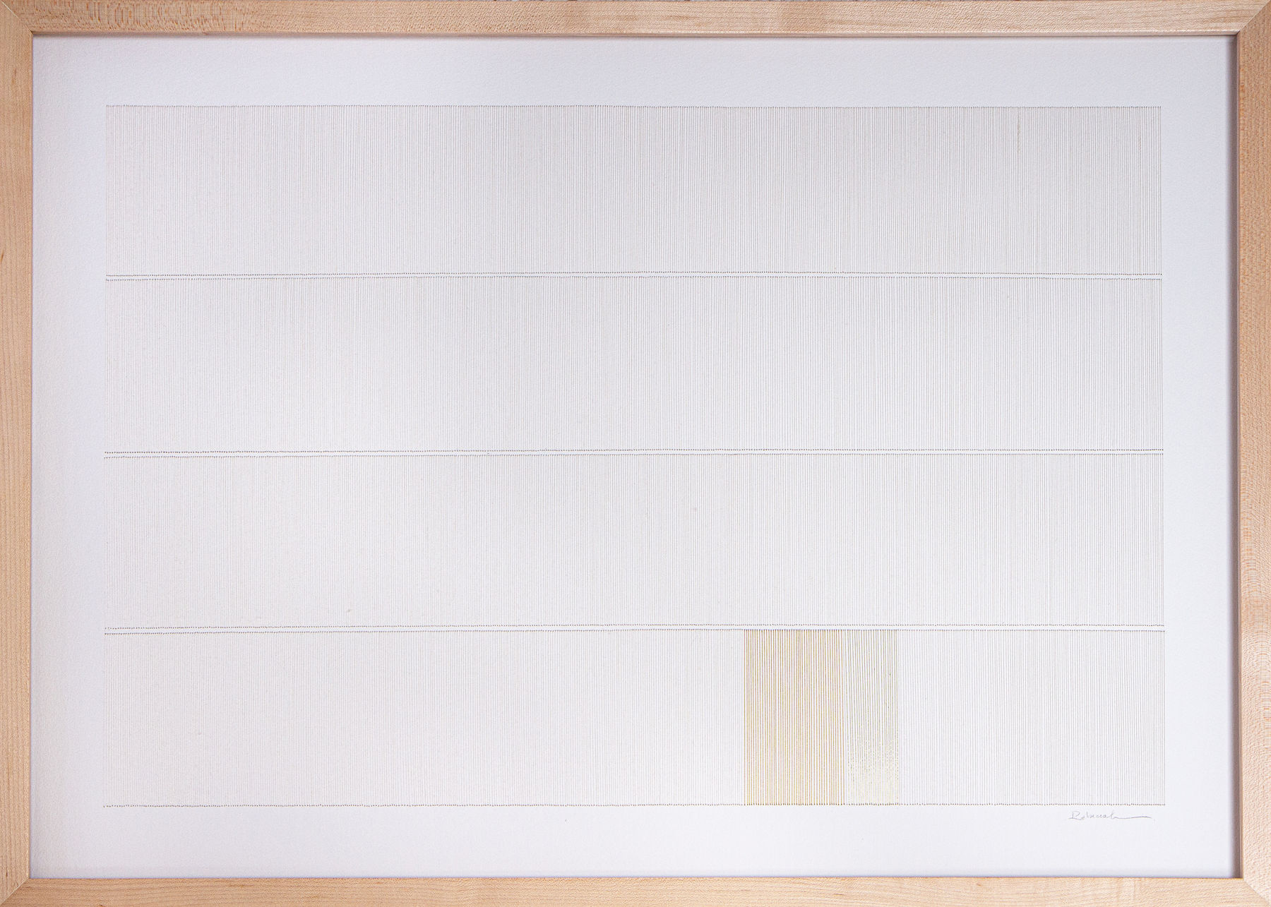 White and tan thread on paper work by Fringe Gallery artist Rebecca Messier