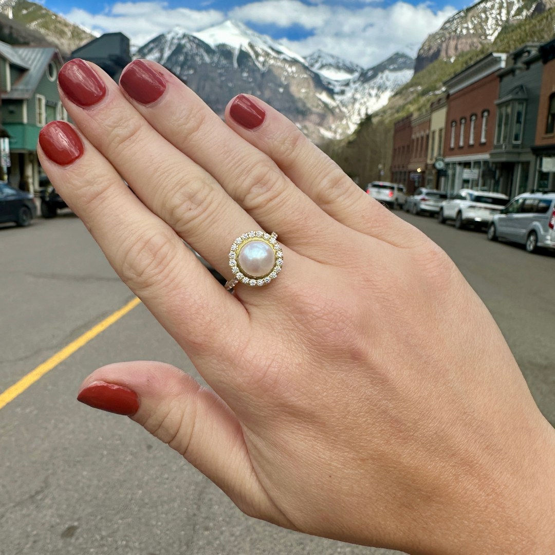 White Pearl Solitaire Ring by Slate Gray Gallery studio jeweler Sloane Street