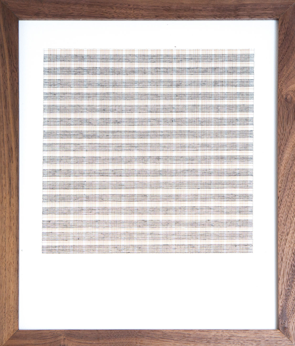 Framed tan thread on paper work by Fringe Gallery artist Rebecca Messier