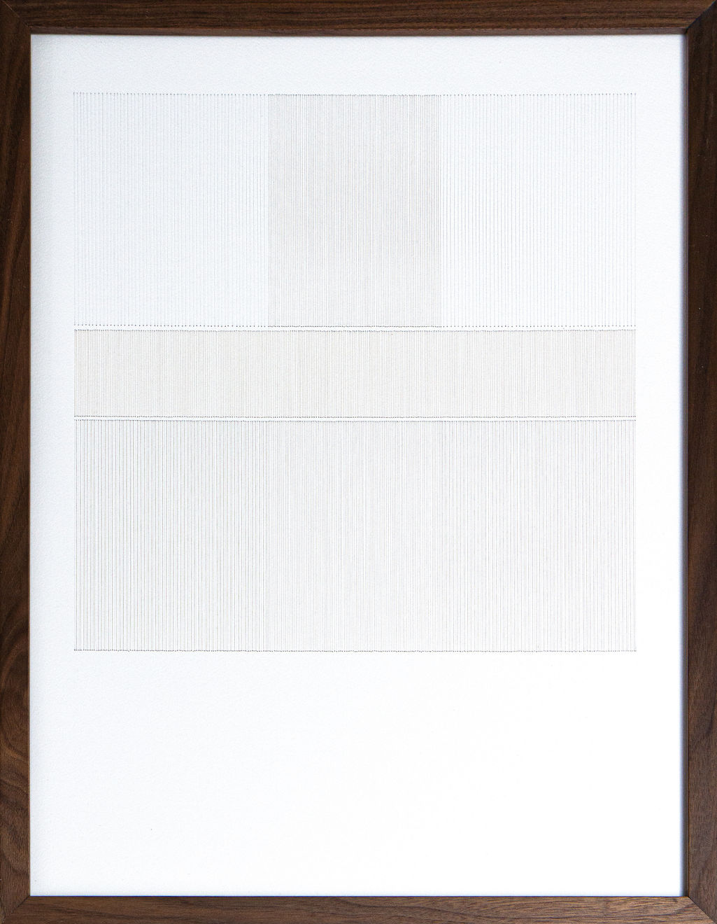 Framed white thread on paper work by Fringe Gallery artist Rebecca Messier