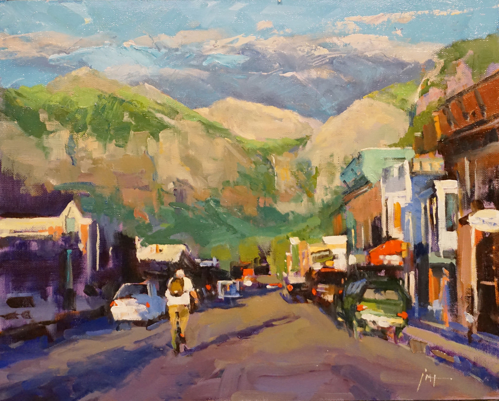 Oil on linen painting of telluride mainstreet by slate gray gallery artist Julee Hutchison