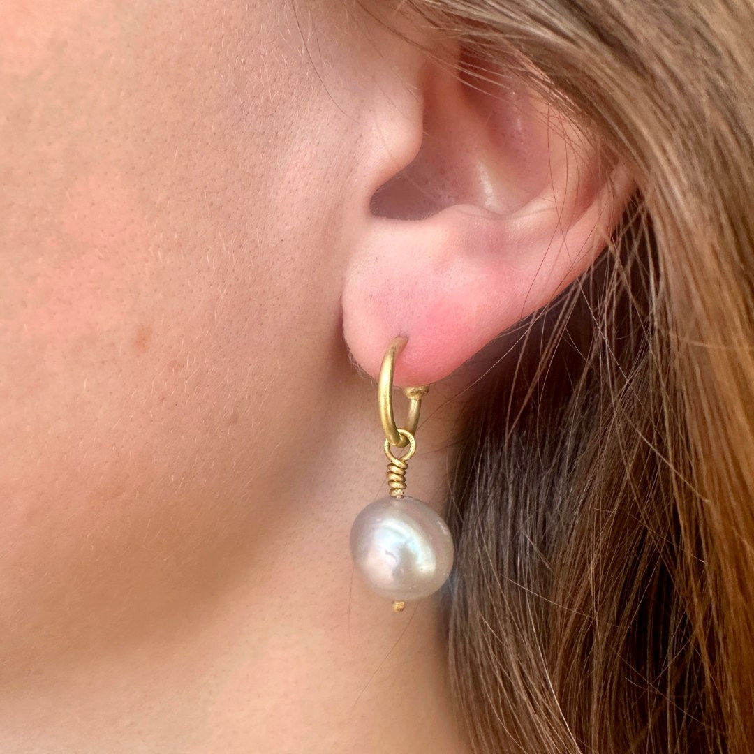 South Sea Silver Pearl Drops by Fringe Gallery studio jeweler Marki Knopp