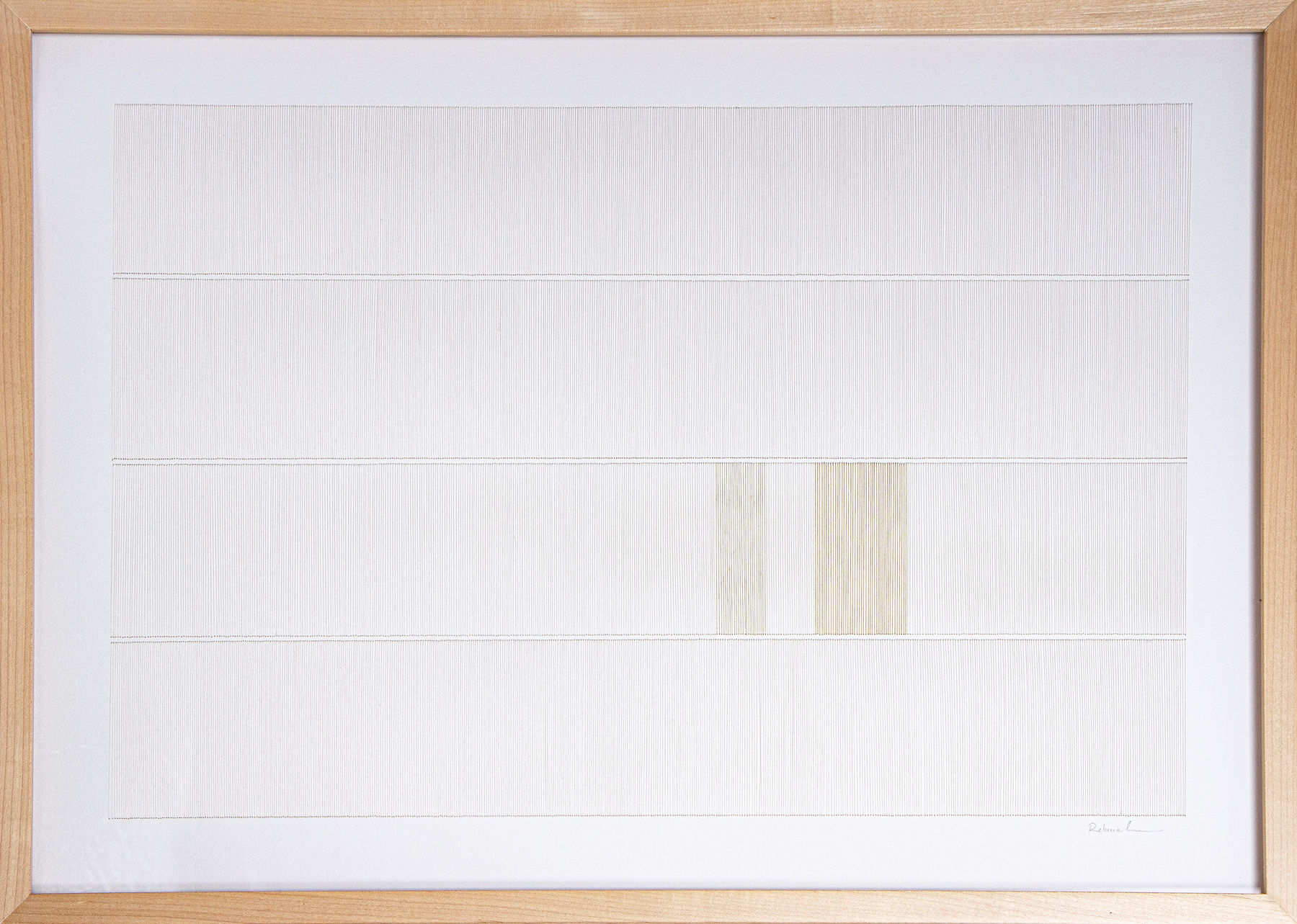 White and tan thread on paper work by Fringe Gallery artist Rebecca Messier