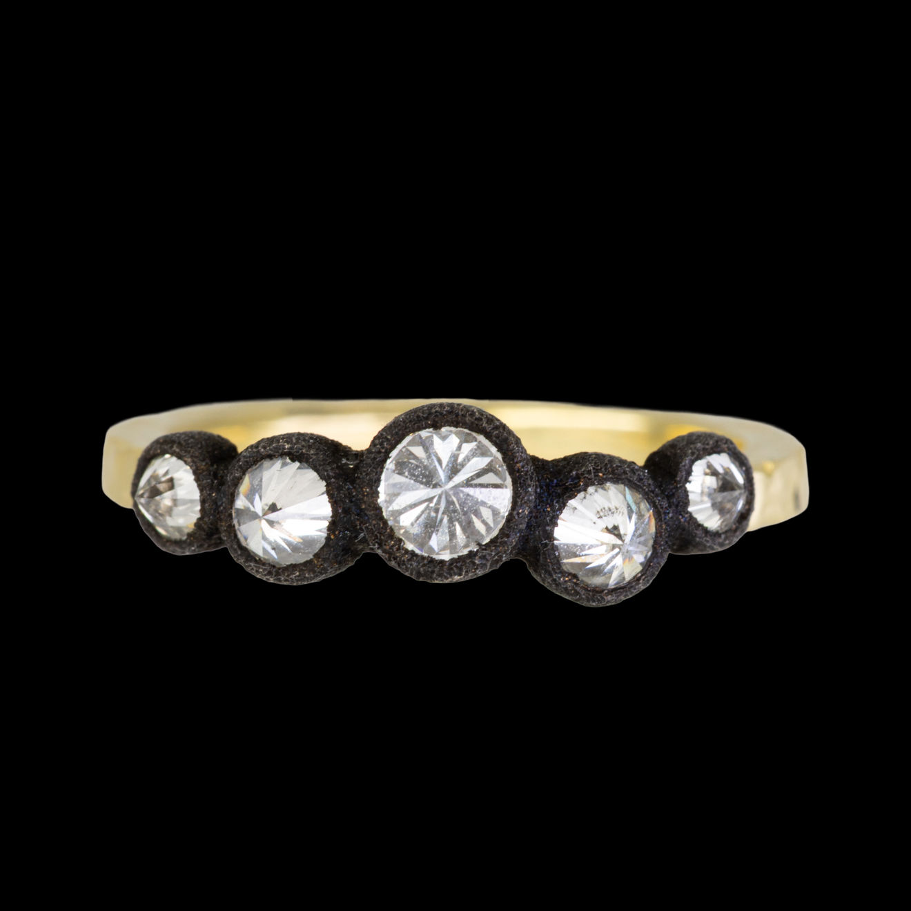 Gold ring with 5 inverted diamonds by Fringe Gallery studio jeweler Todd Pownell
