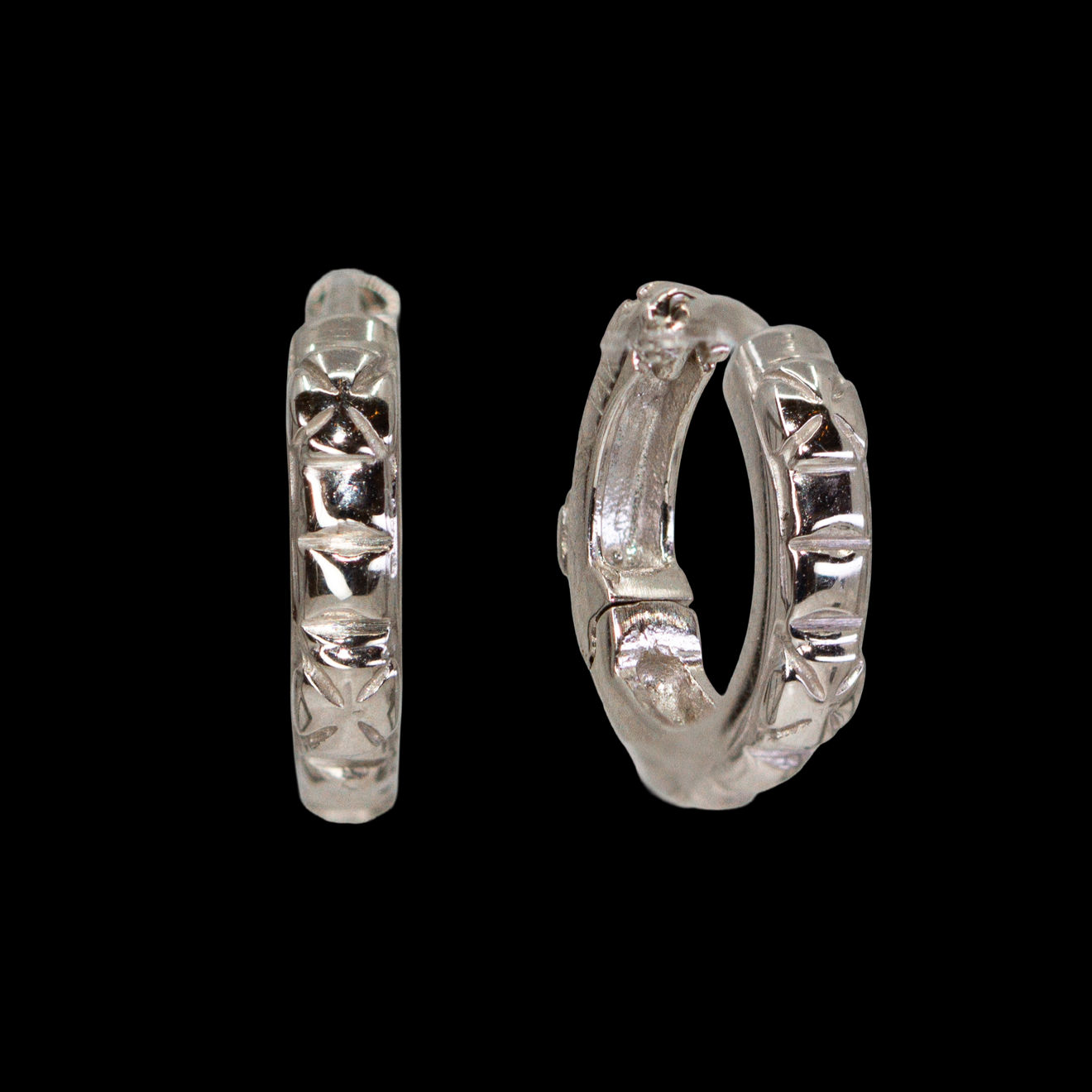 14k white gold cross hoops by Fringe Gallery jeweler Loree Rodkin