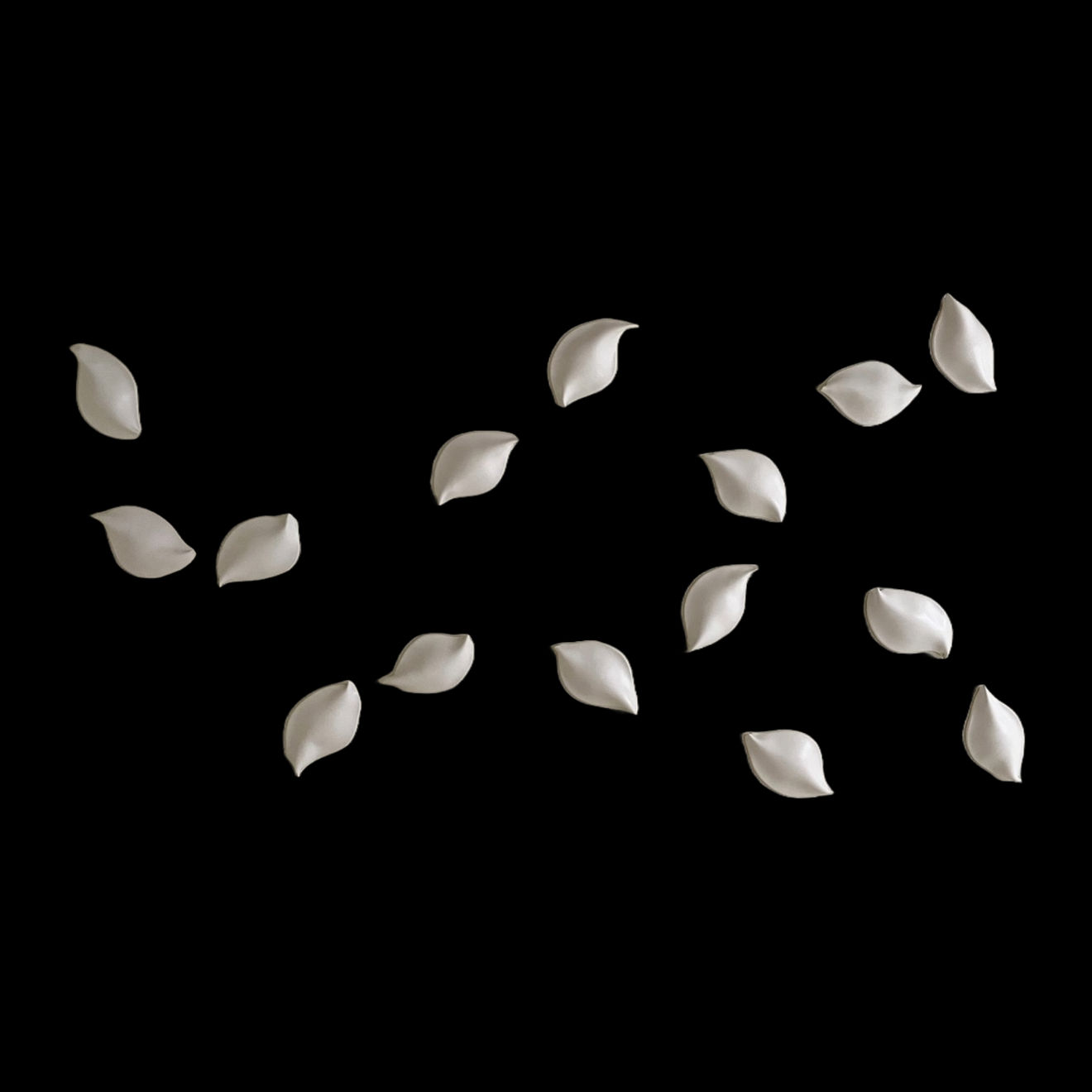 Ceramic petals that can be arranged in multiple ways by slate gray gallery artist Angela Okajima-Kempinas