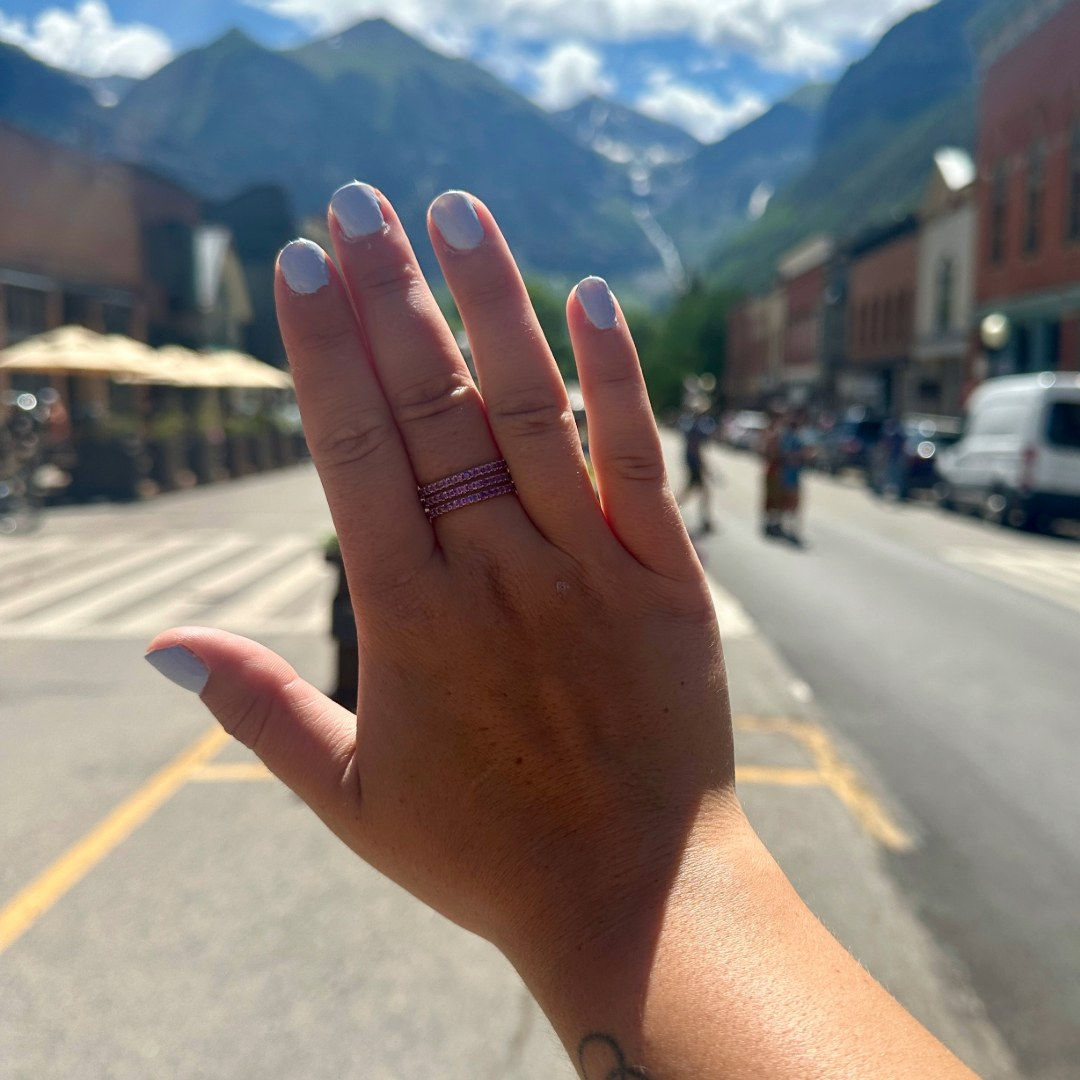 14k yellow gold triple band ring with amethyst by Fringe Gallery jeweler Loree Rodkin