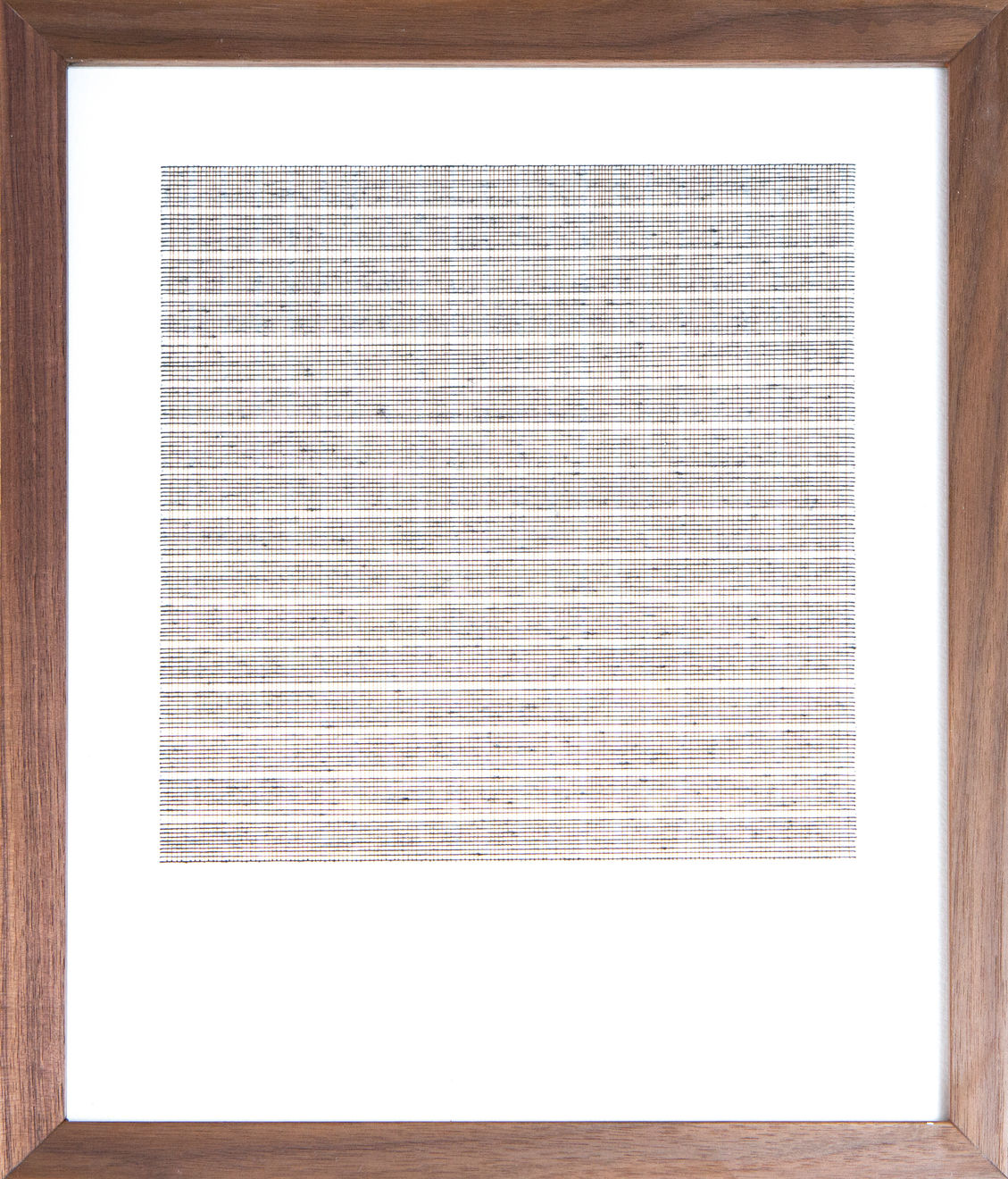 Framed tan thread on paper work by Fringe Gallery artist Rebecca Messier