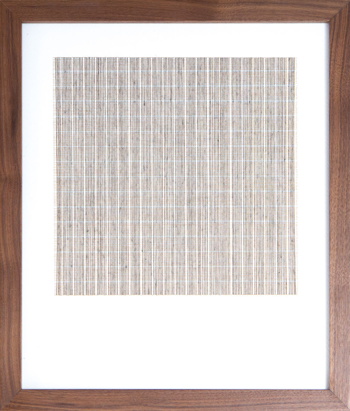 Framed tan thread on paper work by Fringe Gallery artist Rebecca Messier
