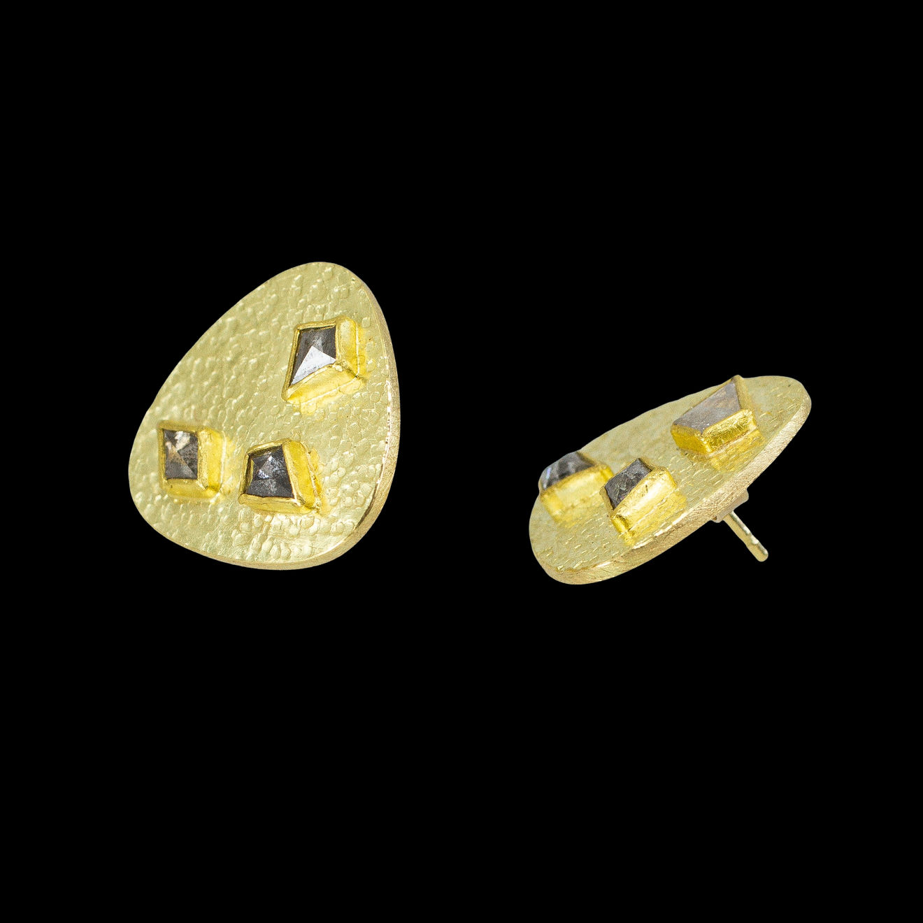 22k yellow gold earrings with kite shaped diamonds by Fringe Gallery studio jeweler Petra Class