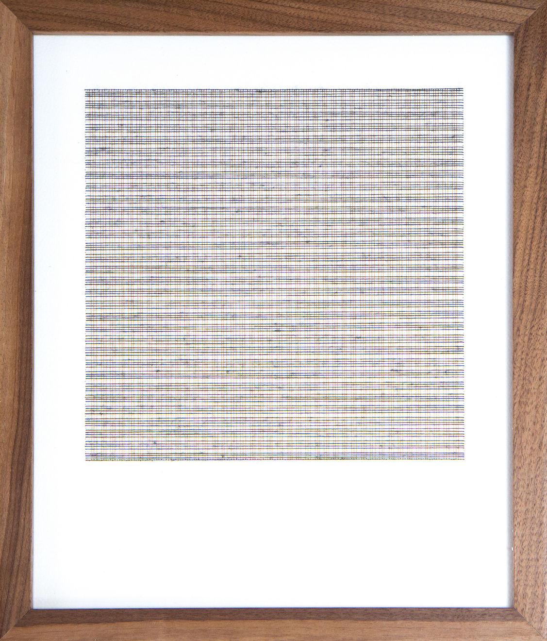 Framed tan thread on paper work by Fringe Gallery artist Rebecca Messier