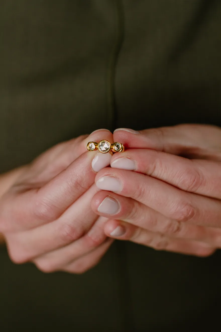 22k and 20k yellow gold rosecut diamond ring by Fringe Gallery studio jeweler Nanci Modica