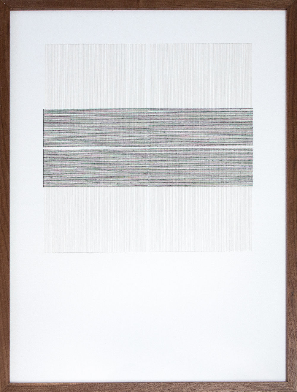 Framed black and white thread on paper work by Fringe Gallery artist Rebecca Messier