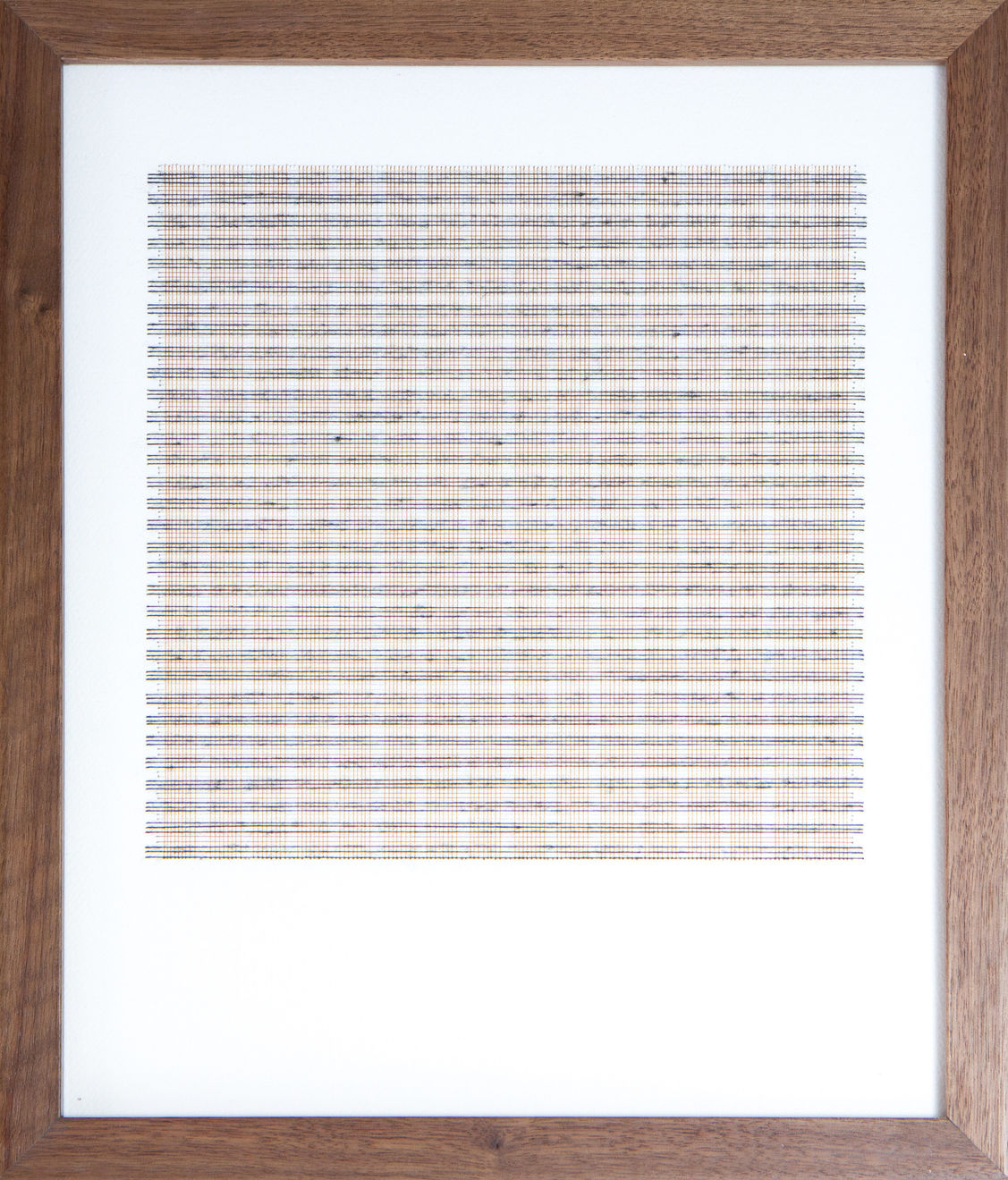 Framed tan thread on paper work by Fringe Gallery artist Rebecca Messier