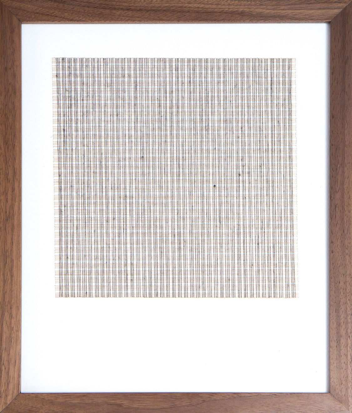 Framed tan thread on paper work by Fringe Gallery artist Rebecca Messier