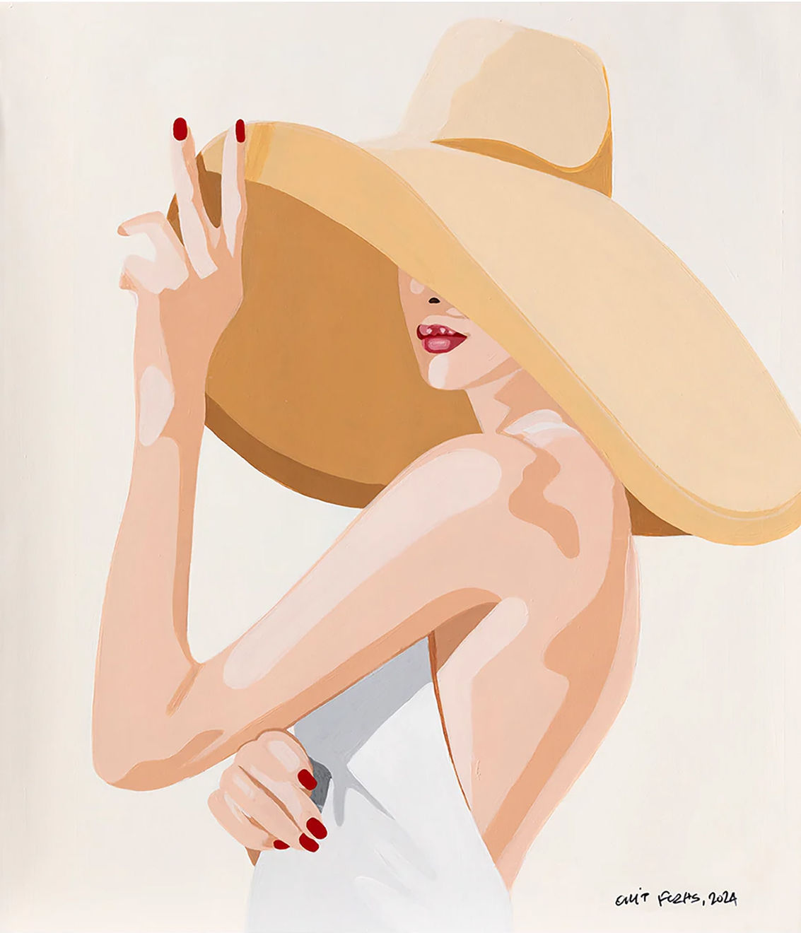Orit fuchs painting of a woman in wide brim sun hat