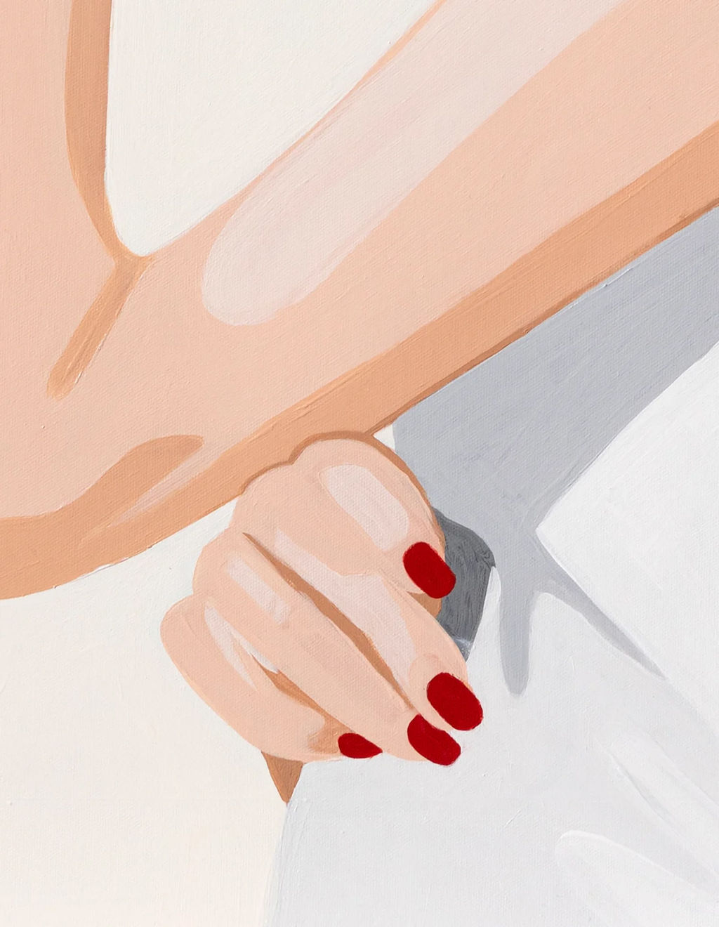 detail view of Orit fuchs painting of a woman in wide brim sun hat