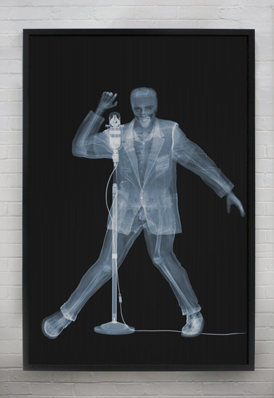 Nick Veasey Lenticular x-ray photo of Elvis dancing with microphone