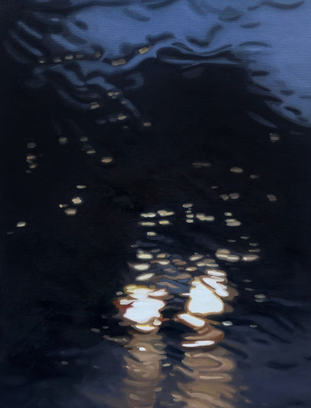 Gregory Thielker windshield painting of headlights at night
