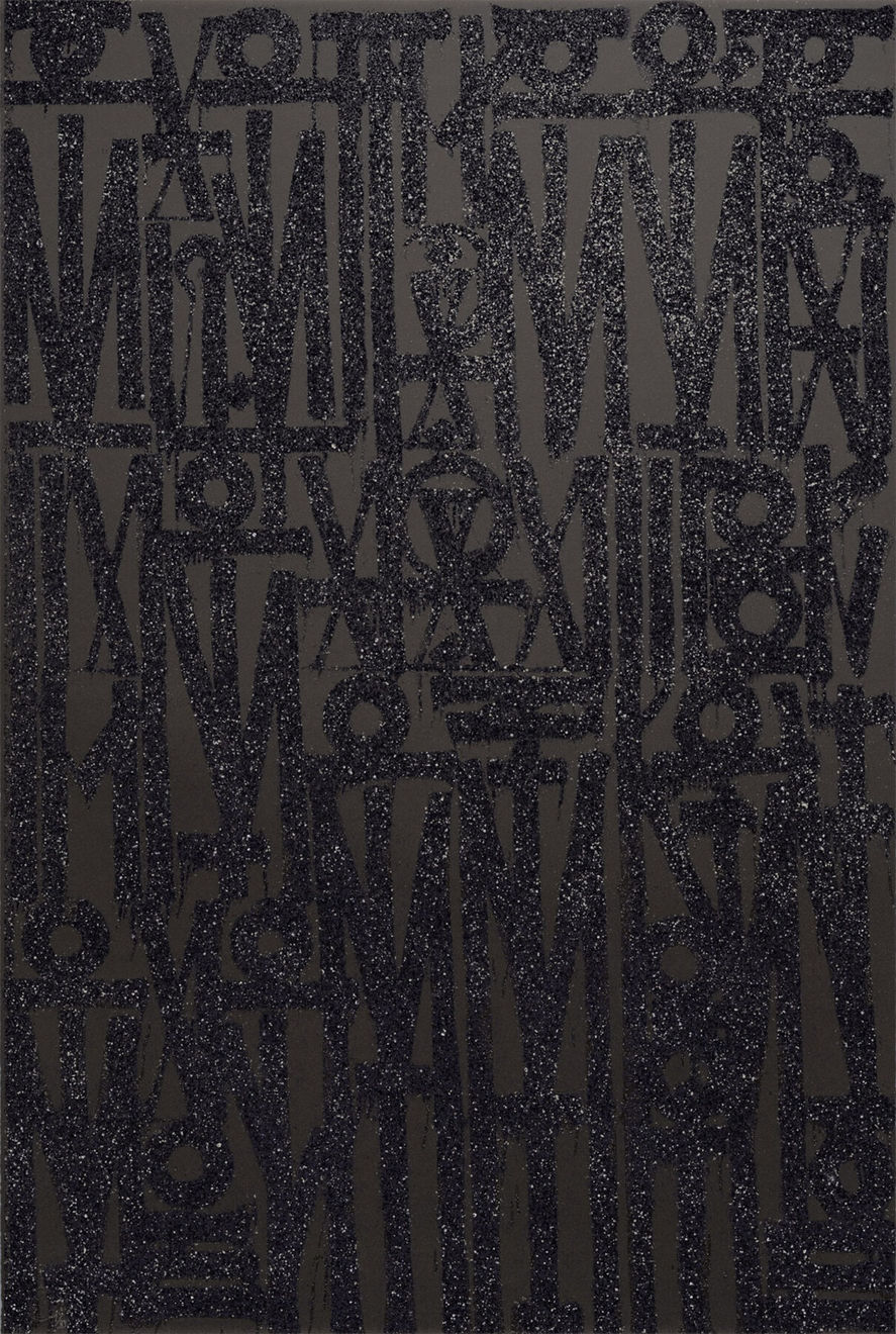 Retna black screen print with black diamond dust
