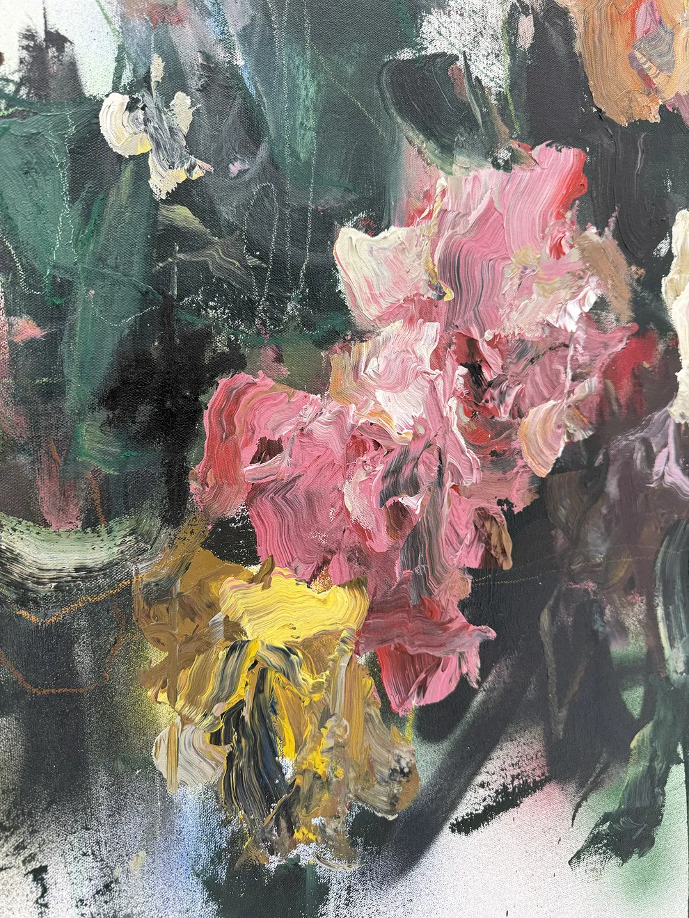 Sage Barnes flower painting on white background detail view