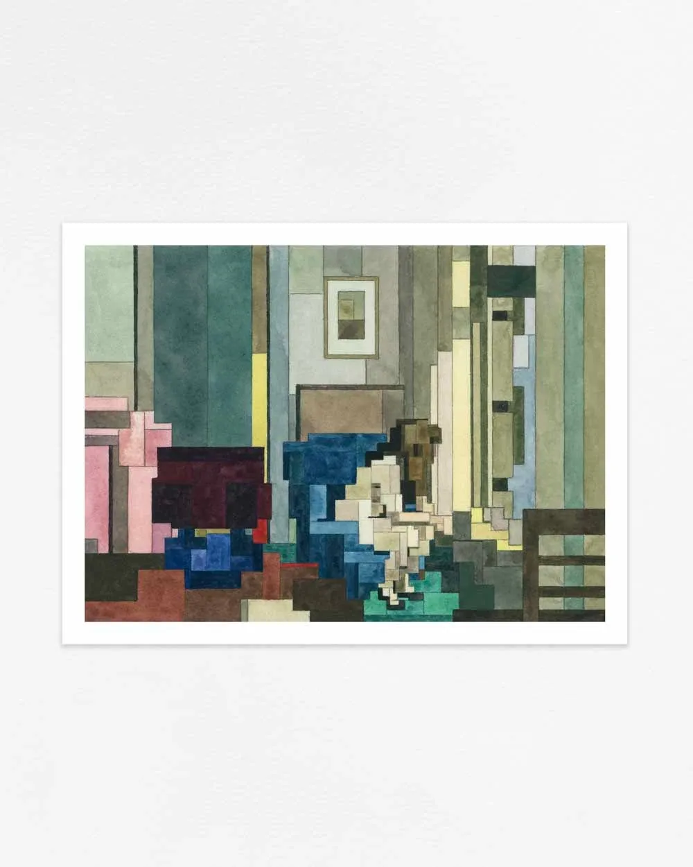 Adam Lister watercolor painting of Edward Hoppers Eleven AM in 8-bit graphic style