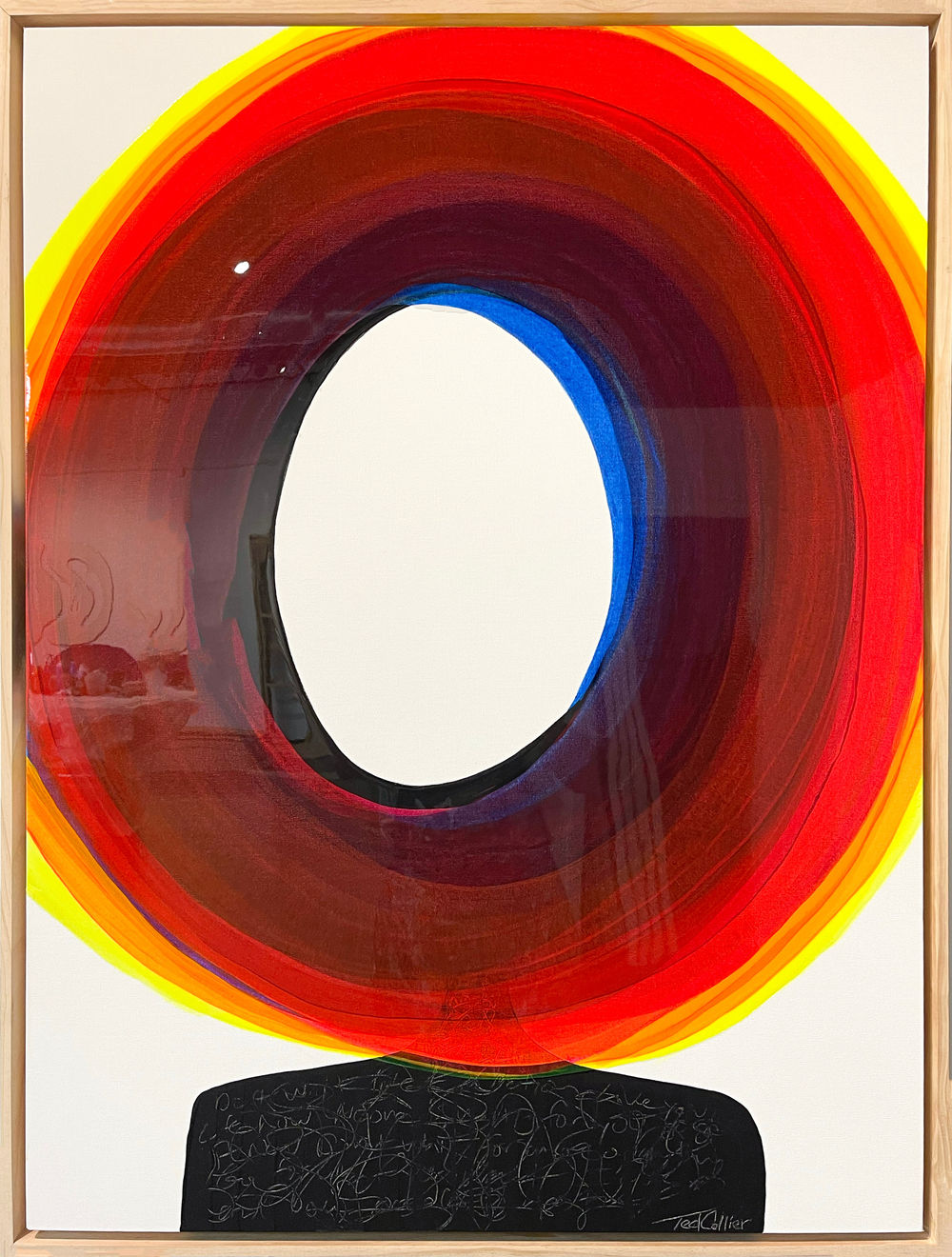 Ted Collier figurative circle series painting with abstract figure and multi colored head