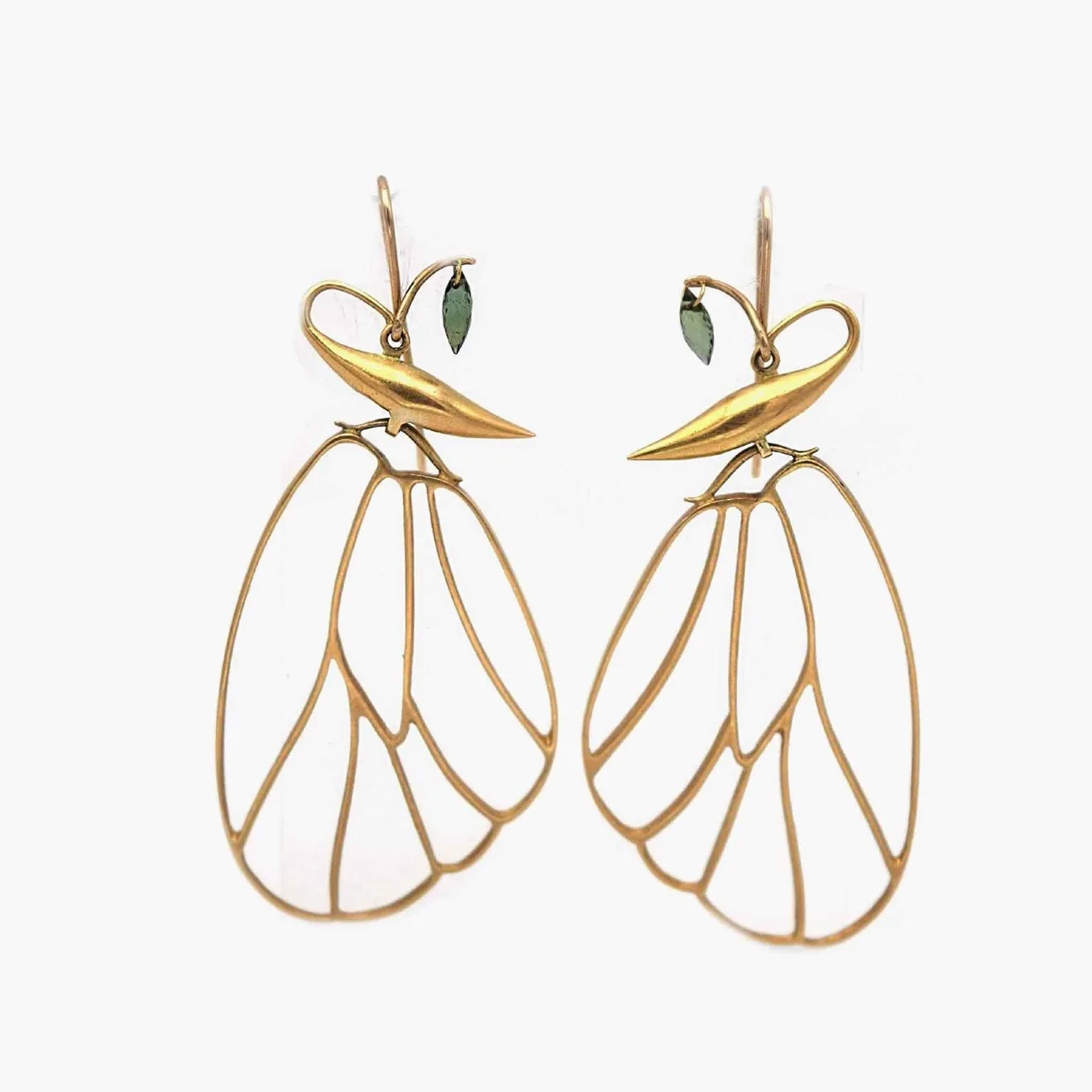 Gabriella Kiss, Butterfly Wing Earrings with Green Tourmaline