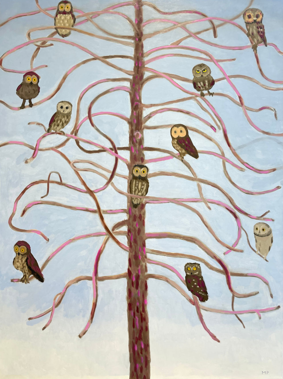 Mike Piggott, Owls in Tree, 2025