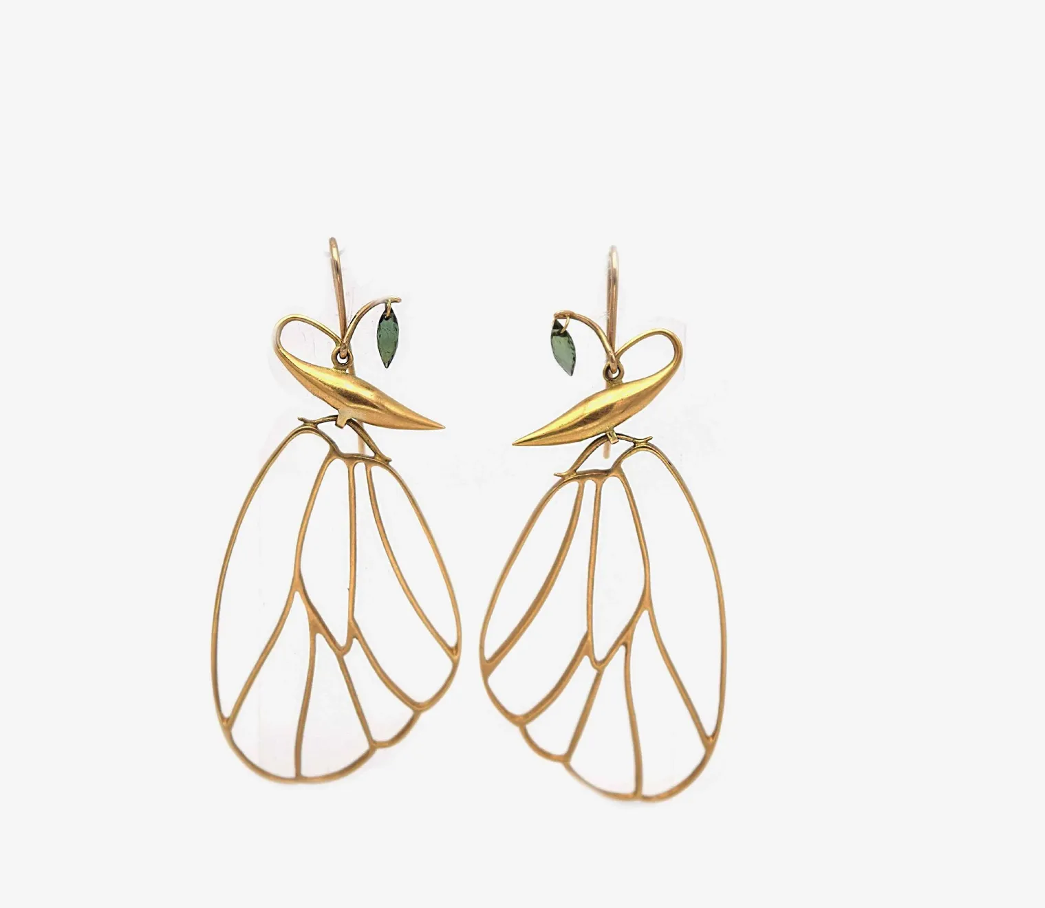 Gabriella Kiss, Butterfly Wing Earrings with Green Tourmaline