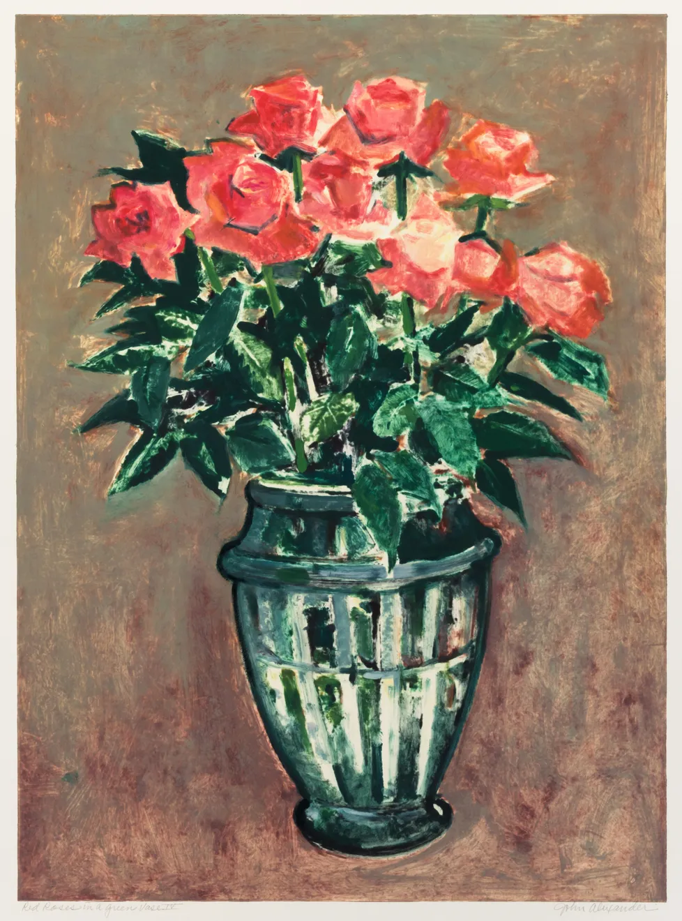 John Alexander, Red Roses in Green Vase III, 2019