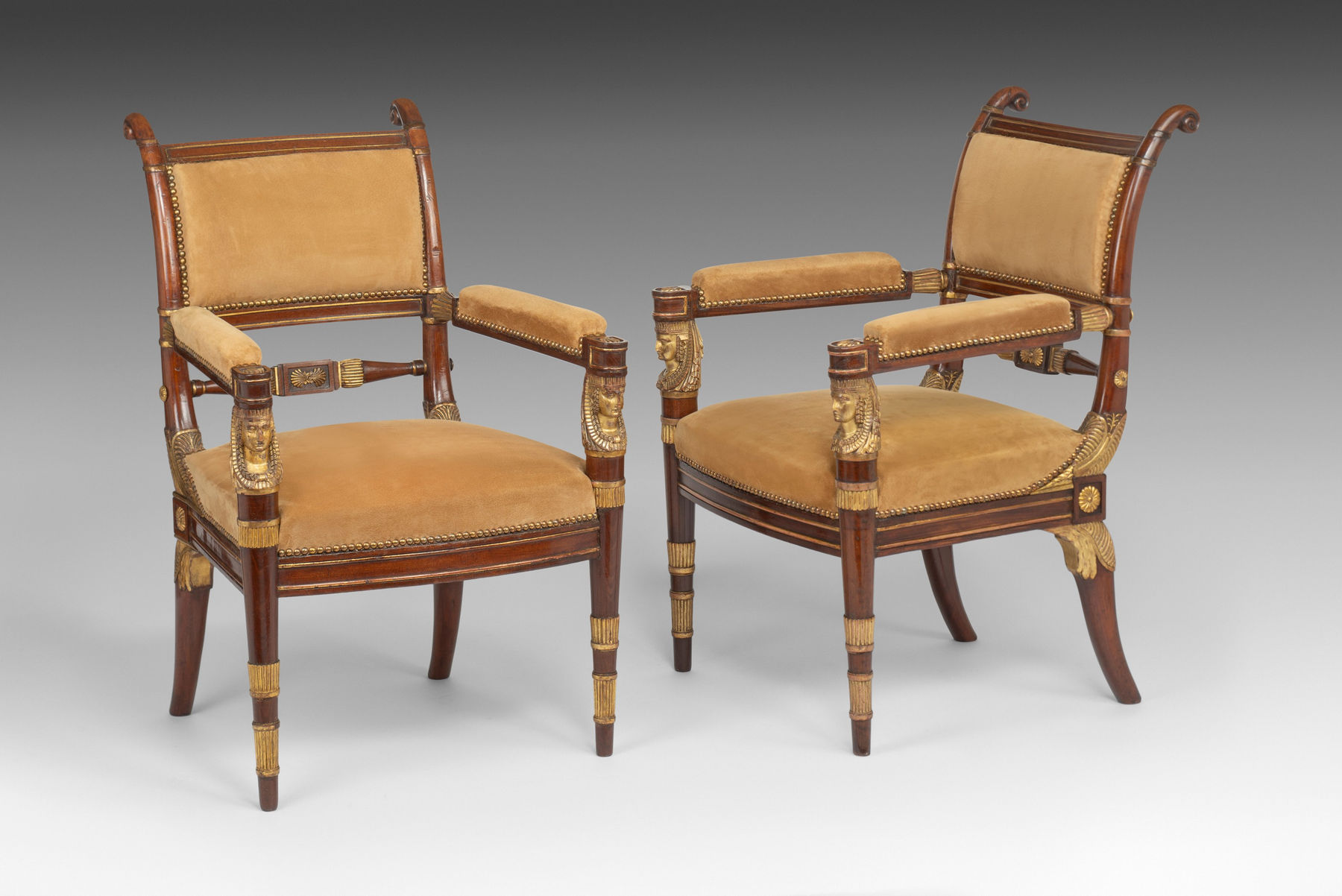 Pair of Regency Mahogany and Parcel Gilt Arm Chairs attributed to Morel & Hughes
