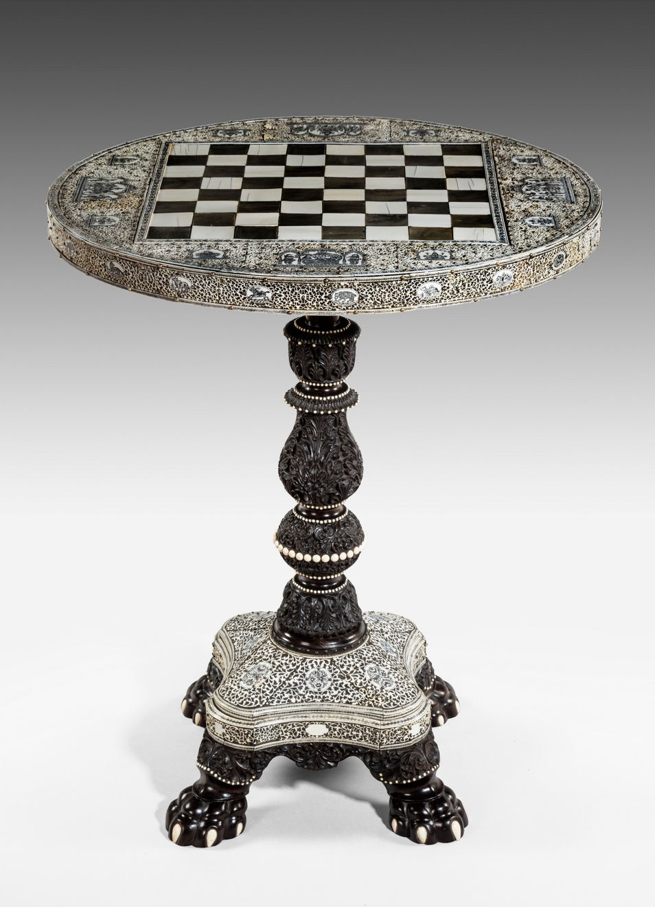 Anglo-Indian Ivory, Ebony and Horn Games Table