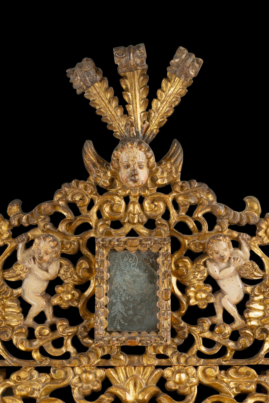 Pair of Spanish Colonial Carved Giltwood and Polychrome Baroque Frames