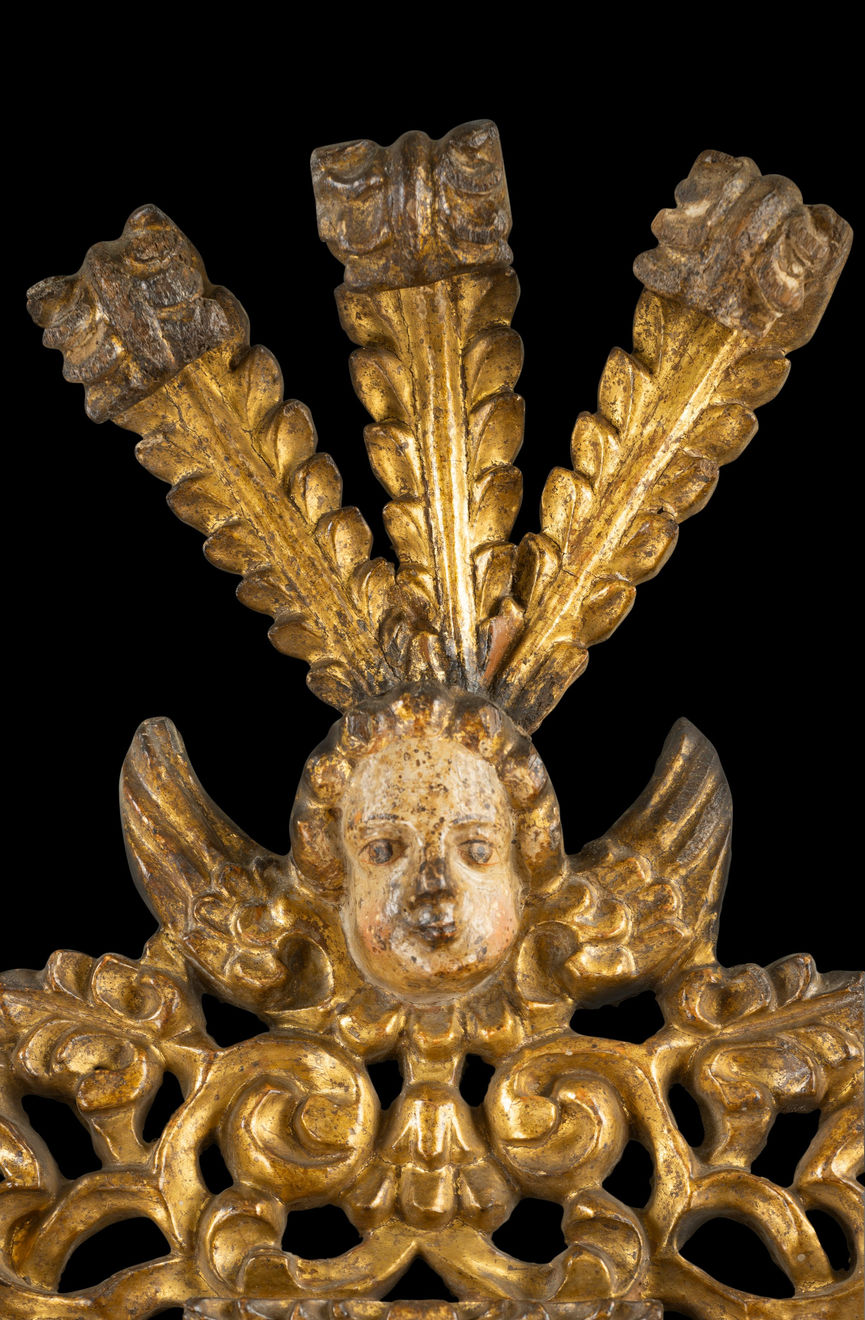 Pair of Spanish Colonial Carved Giltwood and Polychrome Baroque Frames