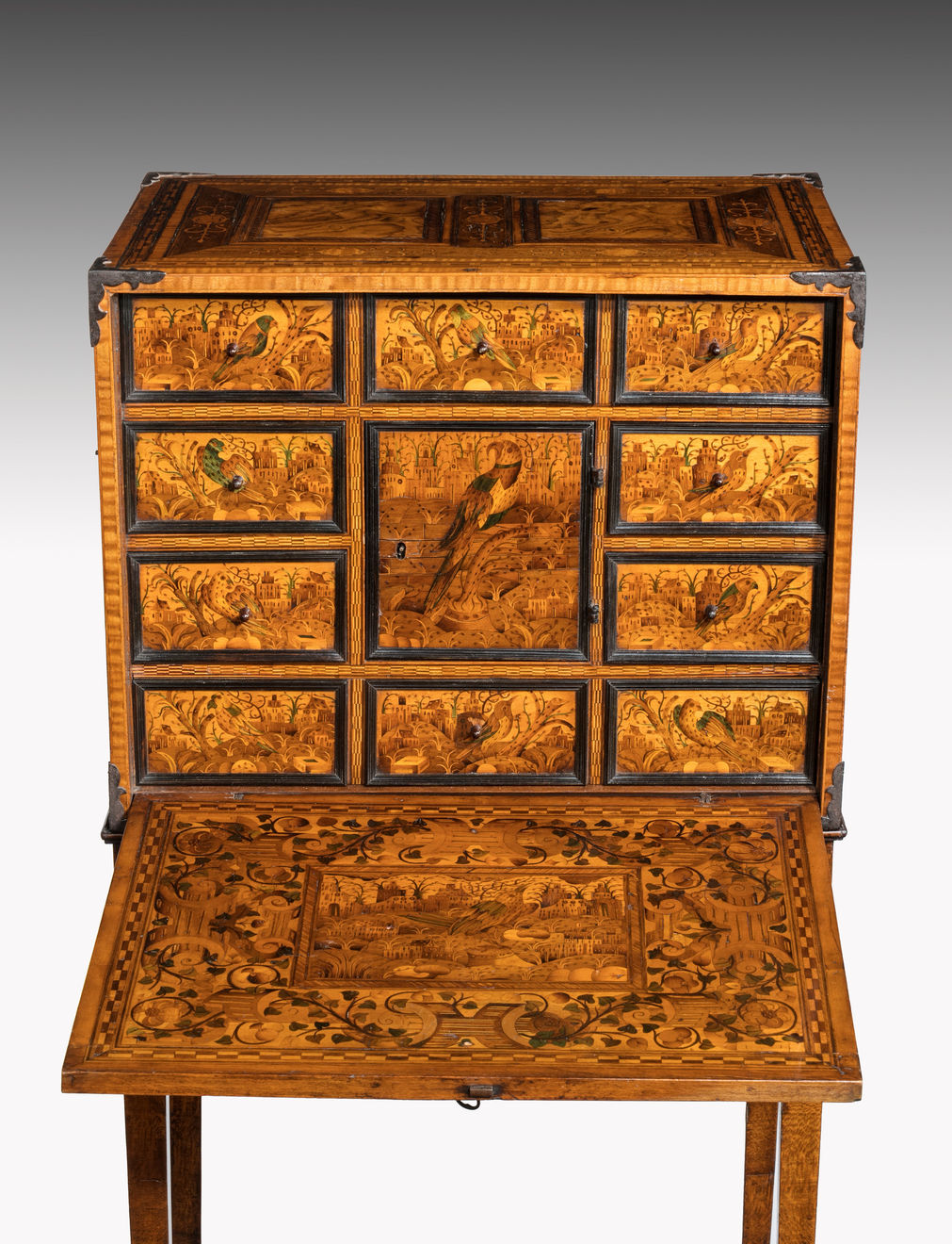 Coulborn antiques 17th century marquetry fall front cabinet on stand
