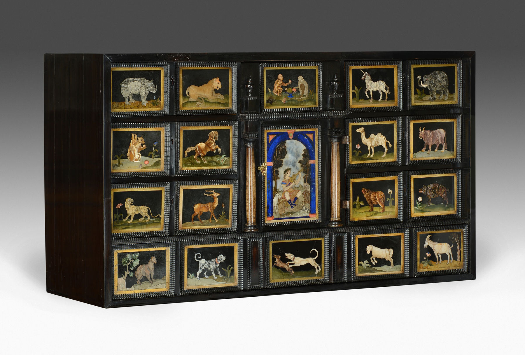 6844 17th Century Italian Ebony and Pietre Dure Table Cabinet