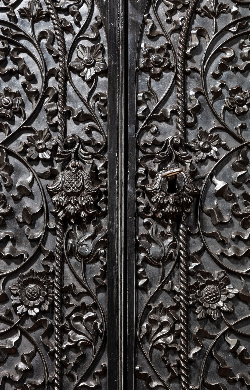 Pair Carved Ebony Cabinet on stand COROMANDEL COAST OR BATAVIA