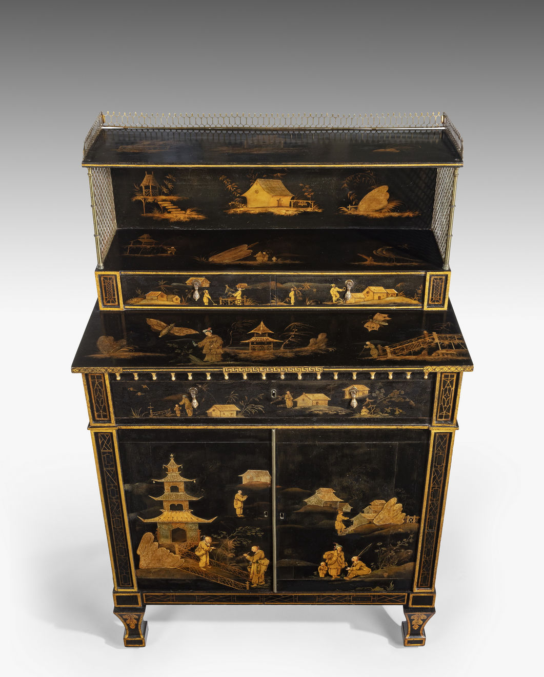 Coulborn antique Regency Black and Gilt Japanned Secretaire Side Cabinet