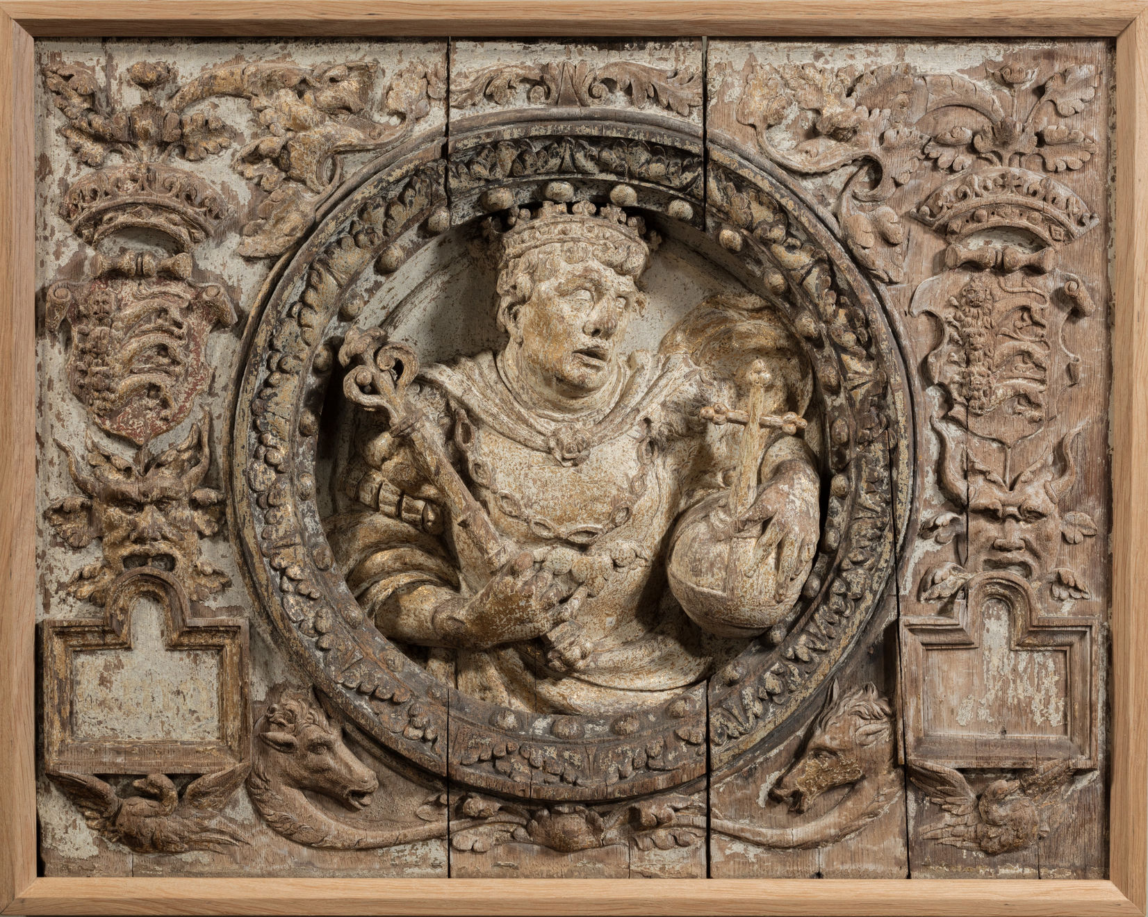 Tudor Carved Oak Relief Panel of King John