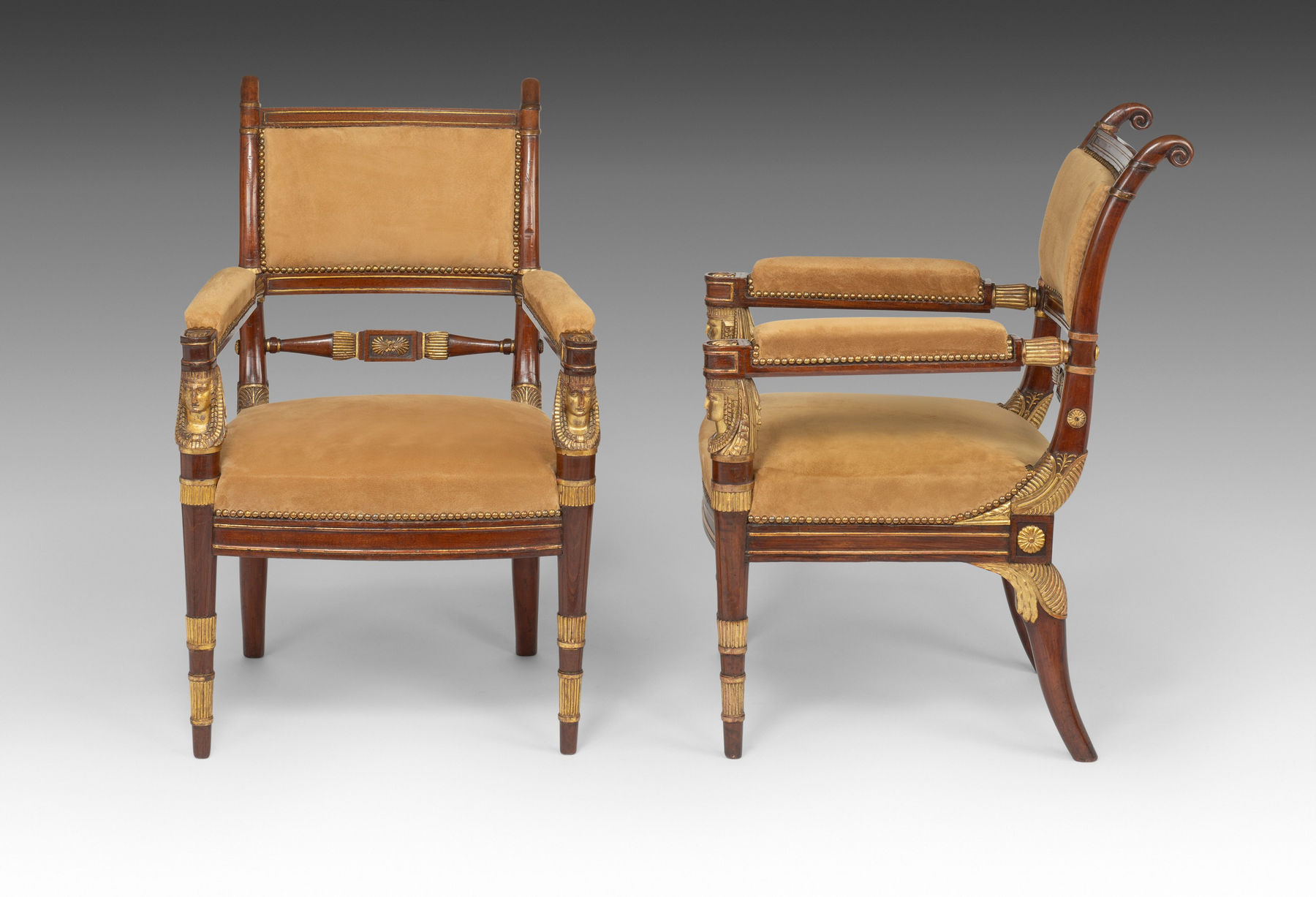 Pair of Regency Mahogany and Parcel Gilt Arm Chairs attributed to Morel & Hughes