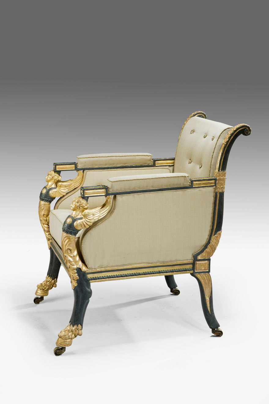Regency Bronzed and Parcel-gilt Bergère Chair