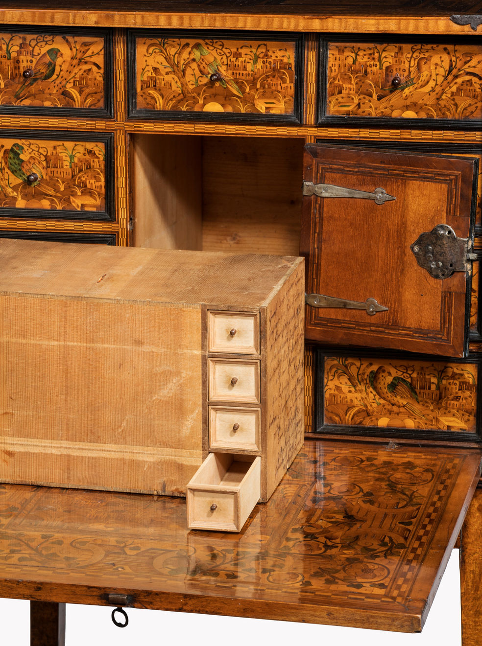 Coulborn antiques 17th century marquetry fall front cabinet on stand