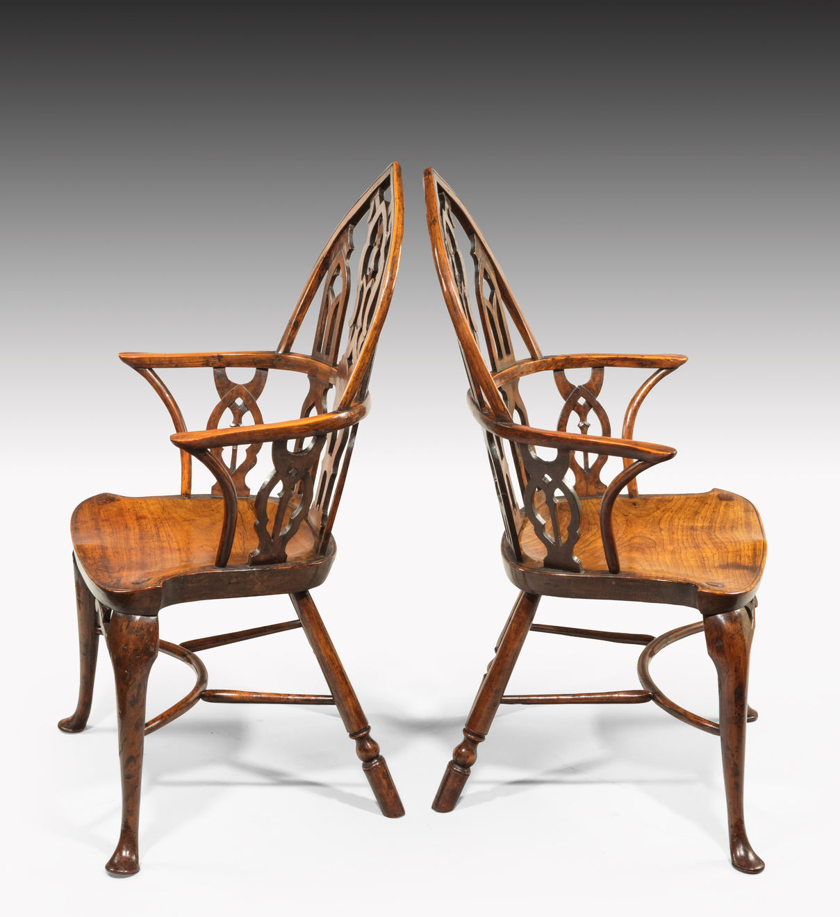 Pair of George II Yew Gothic Windsor Armchairs