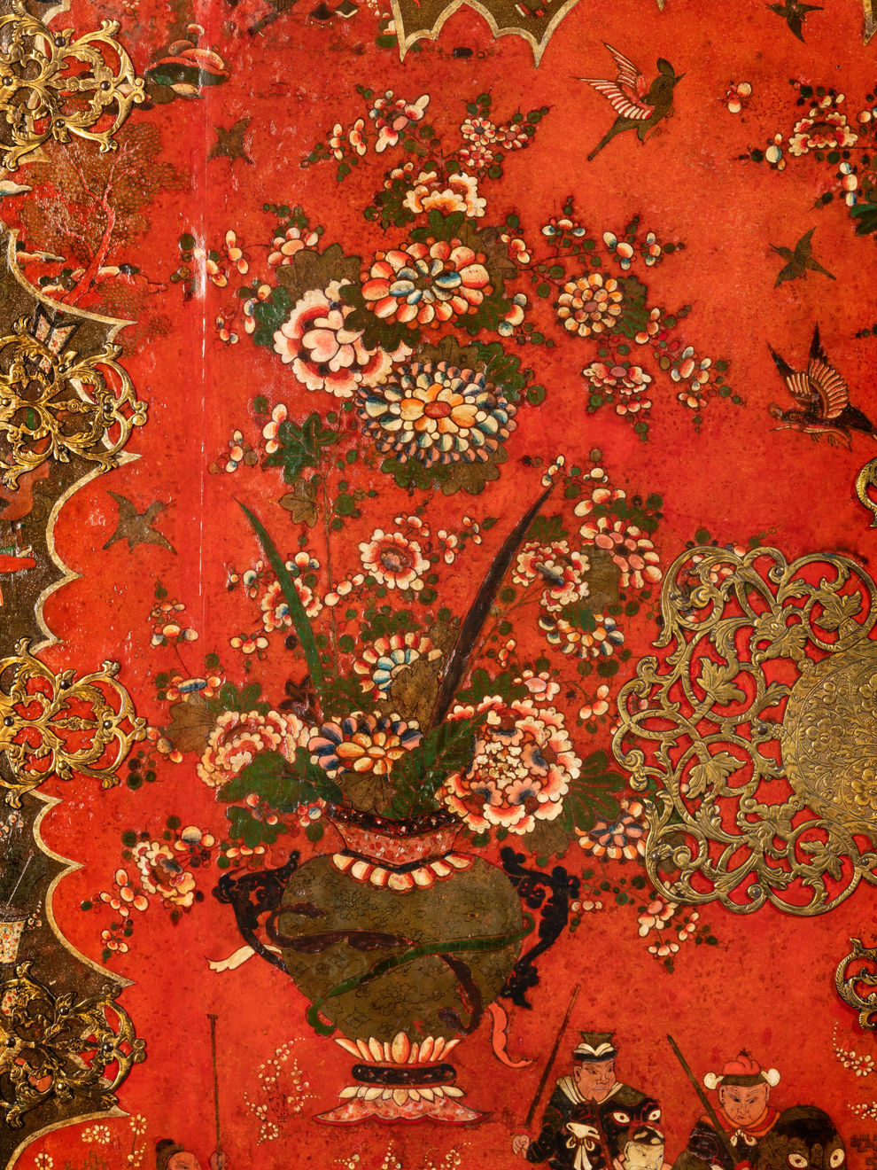 Late 17th Century Scarlet Japanned Cabinet on a later painted stand